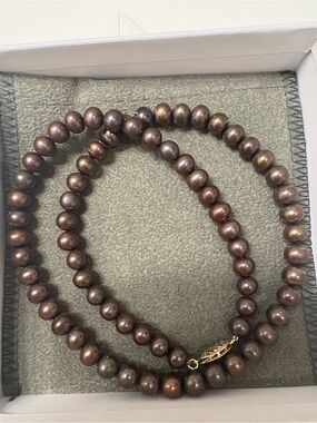 Elegant Brown Pearl Necklace with 10k Gold Clasp